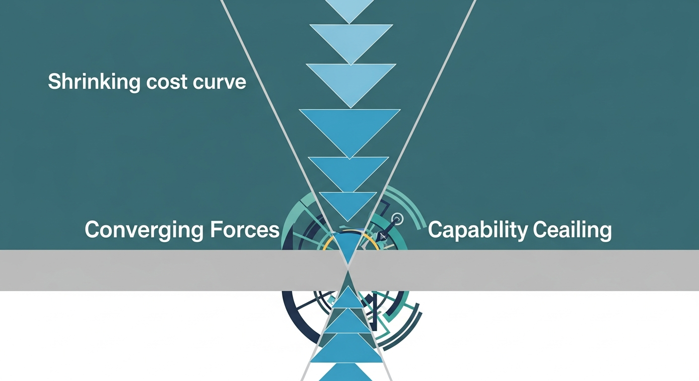 Cost Collapse Meets Capability Ceiling: AI's Turning Point